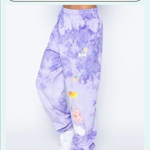 By Samii Ryan Think Happy purple tie dyed care bear joggers size M NWOT
